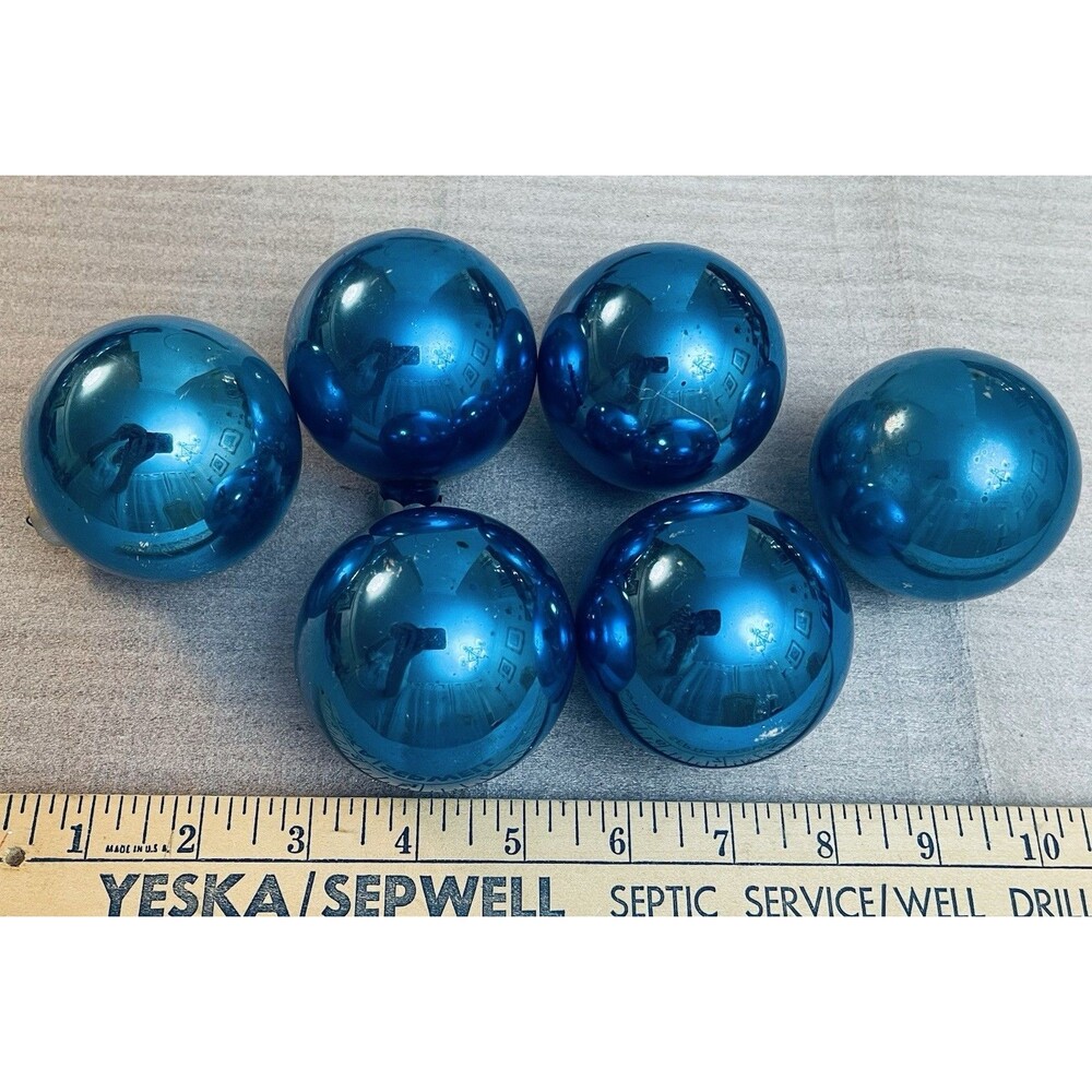 VTG Mid-Century Mercury Glass Christmas Ornaments Blue 2.5" Lot of 6 USA Made - Picture 5 of 11